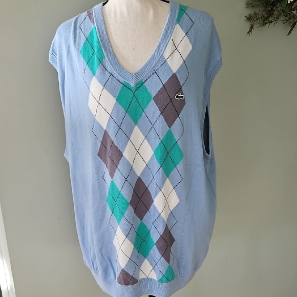 Lacoste‎ Mens Size 8 Blue, Green, White  Argyle Golf Sweater Vest Size 8 - Picture 1 of 8